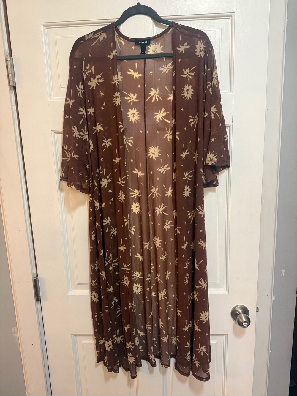 Sheer Brown Floral Maxi Kimono Cover-Up
